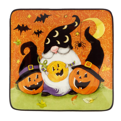 Certified International Halloween Gnomes 6" Canape/Luncheon Square Plates, Multicolor, Small, Set of 4