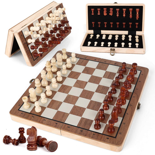 Joneytech Wooden Chess Set,11.5 inch Magnetic Chess Board Folding Design with Storage Travel Chess Game for Kids, Adults and Family Game Night - Available at All In One Marketplace Canada