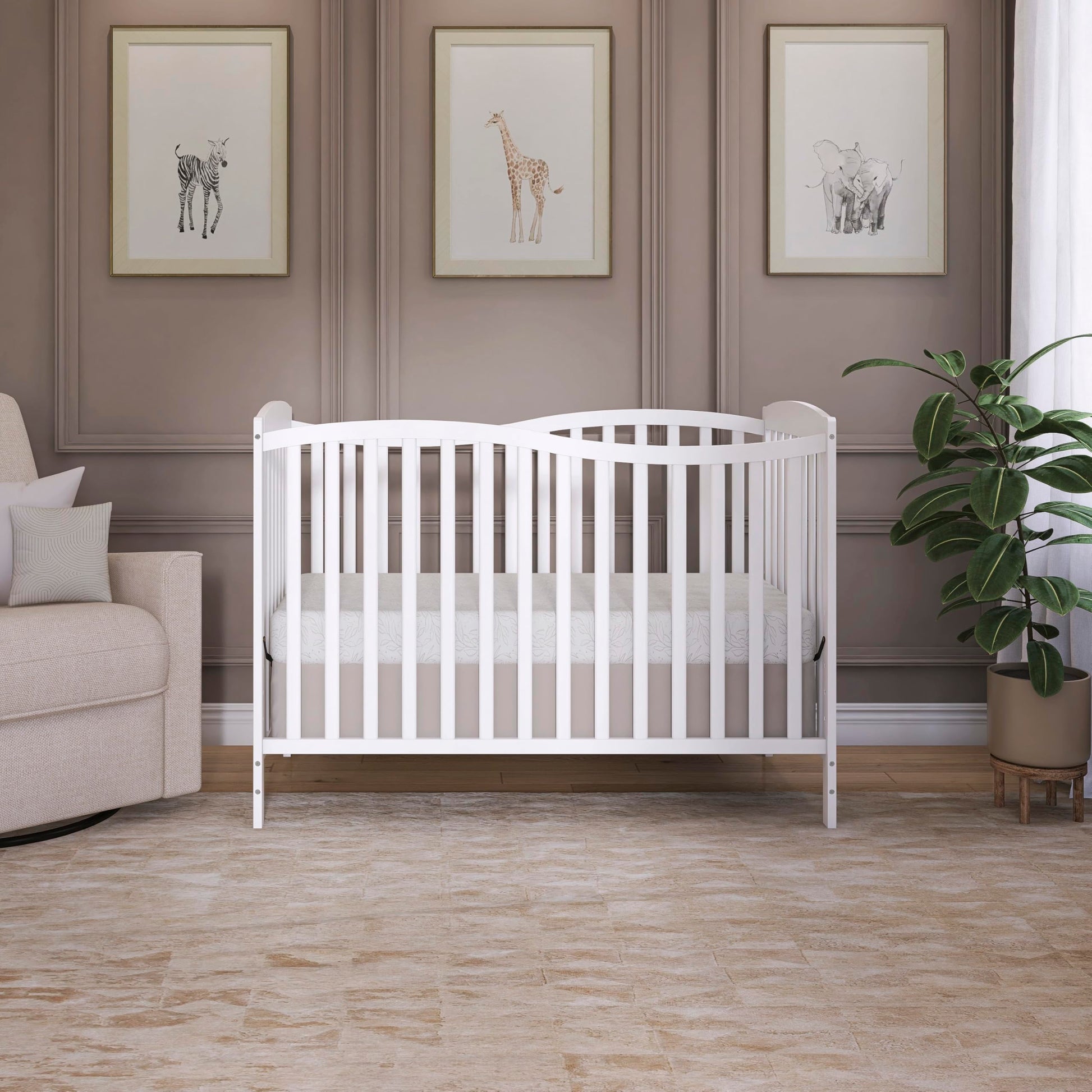 Dream On Me Chelsea 5-In-1 Convertible Crib In White, 4 Mattress Height Positions, Non Toxic Finish, JPMA Certified, Made Of Sustainable And Sturdy Pinewood Dream On Me