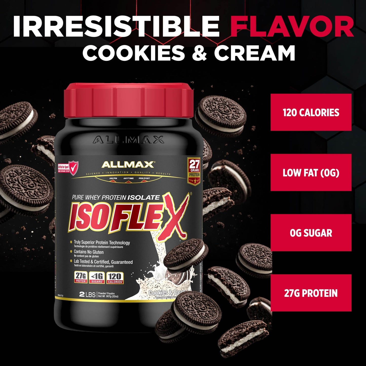 ALLMAX ISOFLEX Whey Protein Isolate, Cookies & Cream, 2 lb