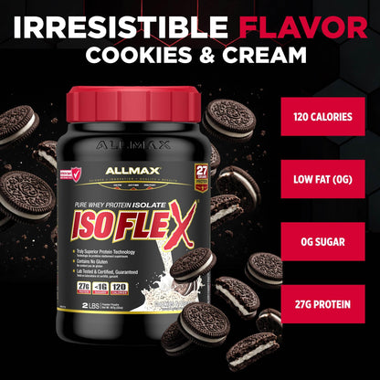 ALLMAX ISOFLEX Whey Protein Isolate, Cookies & Cream, 2 lb