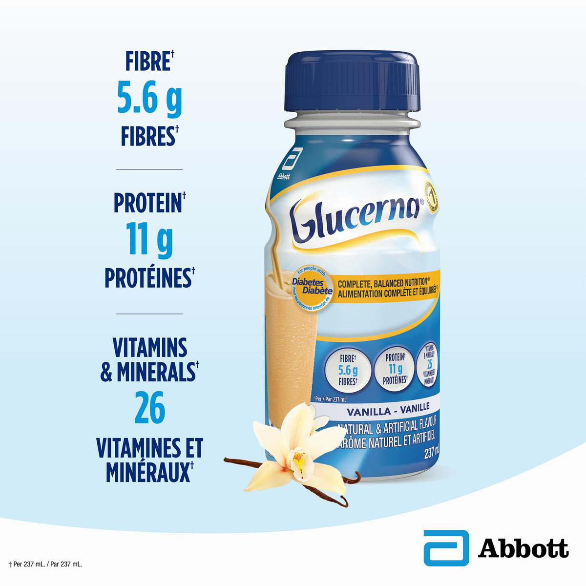 Glucerna Nutritional Drink, Meal Replacement Shakes, Complete, Balanced Nutrition For People With Diabetes, Vanilla, 24 x 237-mL Bottles