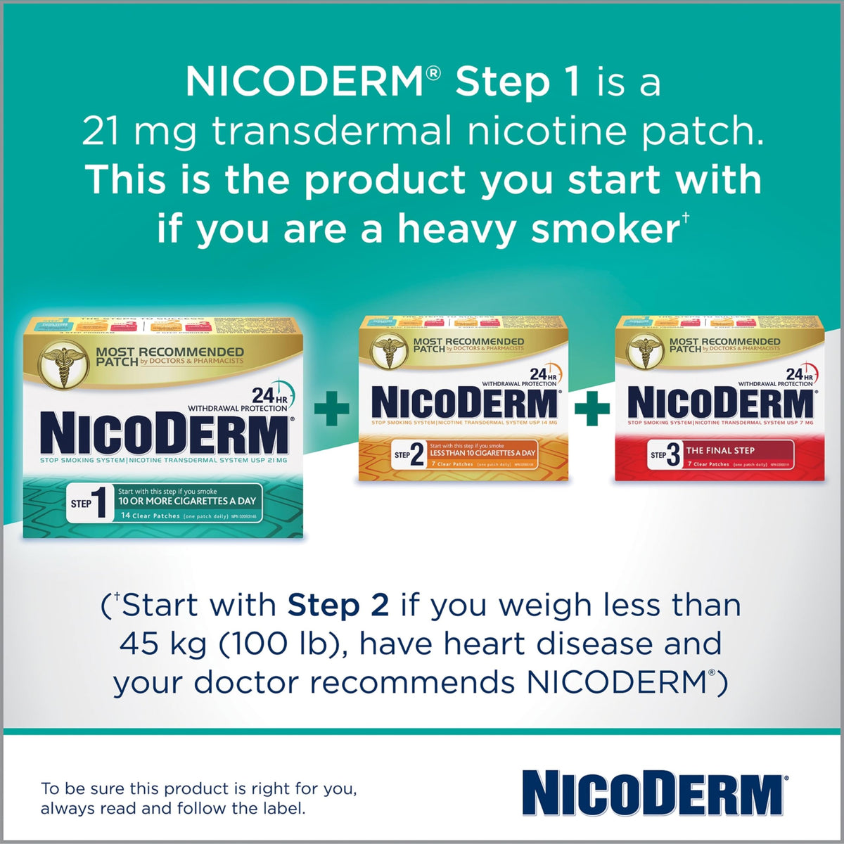 NicoDerm Clear Nicotine Patches Step 1 (21mg), 14 Count – Discreet 24-Hour