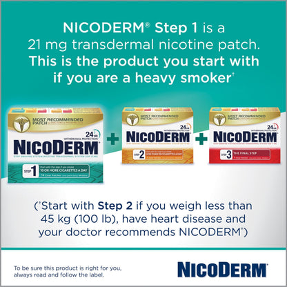 NicoDerm Clear Nicotine Patches Step 1 (21mg), 14 Count – Discreet 24-Hour