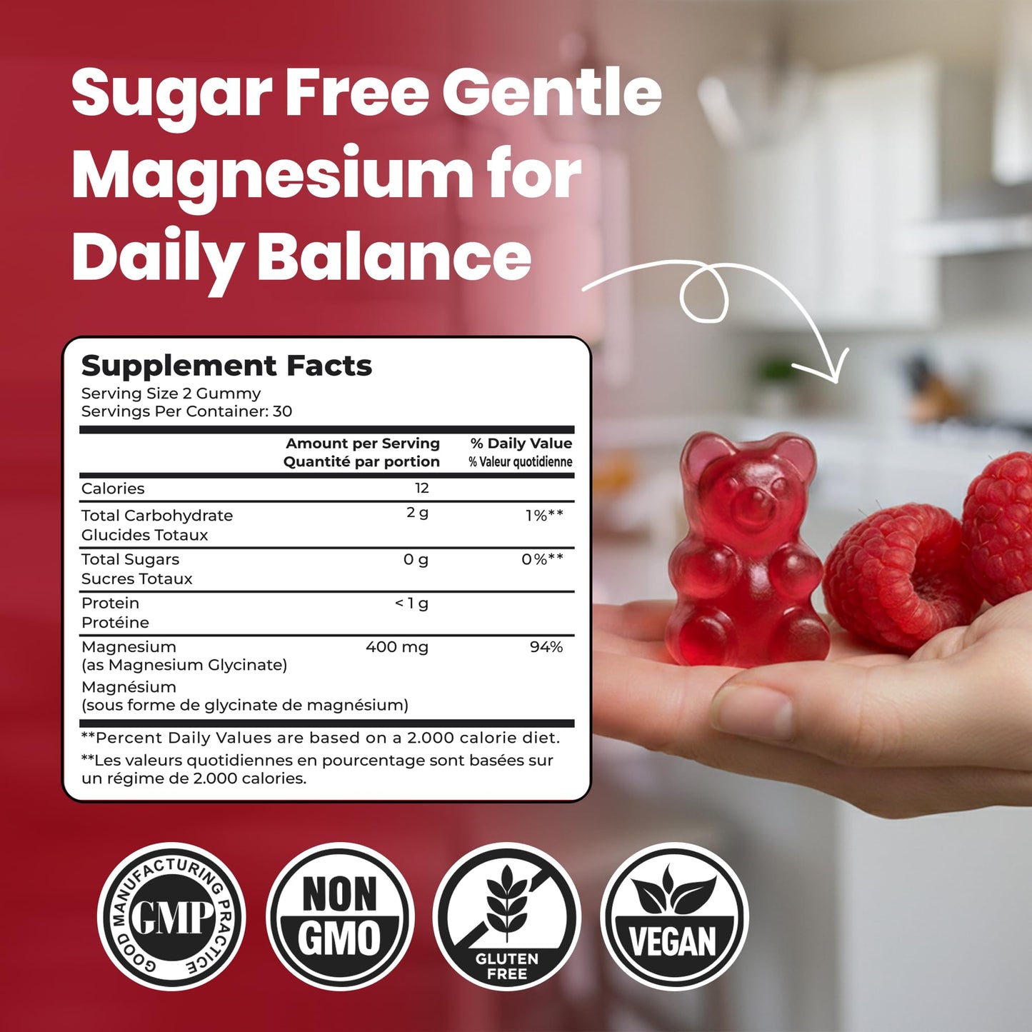 Magnesium Glycinate Gummies (400mg / Serving) - Sugar-Free Magnesium Gummies for Women, Men & Kids, Muscle, Nerve, Bone & Heart Support, Relaxation & Sleep Support - 30 Serving - Available at All In One Marketplace Canada