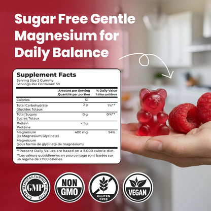Magnesium Glycinate Gummies (400mg / Serving) - Sugar-Free Magnesium Gummies for Women, Men & Kids, Muscle, Nerve, Bone & Heart Support, Relaxation & Sleep Support - 30 Serving - Available at All In One Marketplace Canada