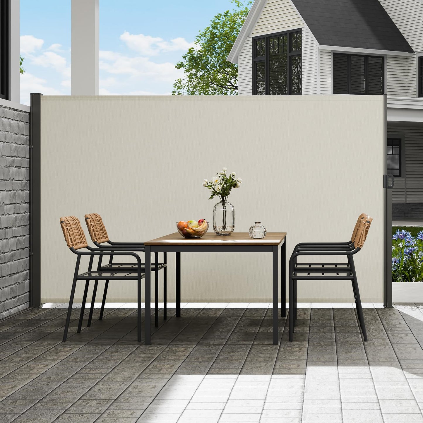 VEVOR Retractable Side Awning, 71''x 138'' Outdoor Privacy Screen, 180g Polyester Water-Proof Retractable Patio Screen, UV 30+ Room Divider Wind Screen for Patio, Backyard, Balcony, Beige VEVOR