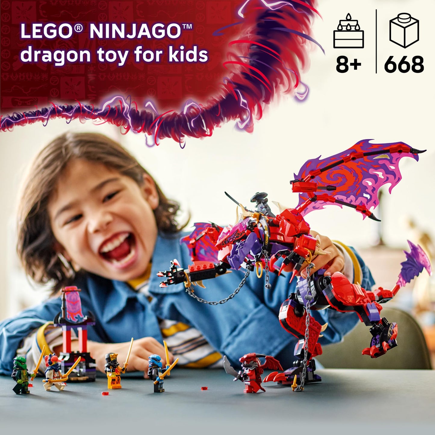 LEGO NINJAGO Thunderfang Dragon of Chaos Building Toy for Kids Ages 8+ - Dragon Rising Playset with 6 Minifigures and Poseable Dragon Figure - Birthday Gift Idea for Boys and Girls - 71832 LEGO