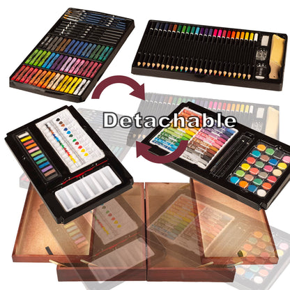 KINSPORY Art Supplies, 168-Pack Deluxe Creative Christmas Gift, Wooden Art Set Crafts Drawing Painting Coloring Kit with 1 Coloring Book, 2 Sketch Pads for Artist Beginners Kids Girls Boys (Deep Brown) 🍁 All In One Marketplace Canada