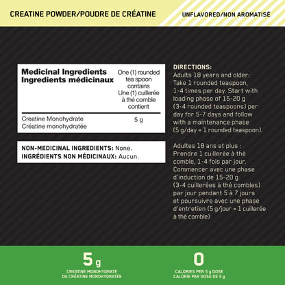 Optimum Nutrition 100% Pure Creatine Monohydrate Micronized Powder, Unflavored, 600g - 120servings (packaging may vary)