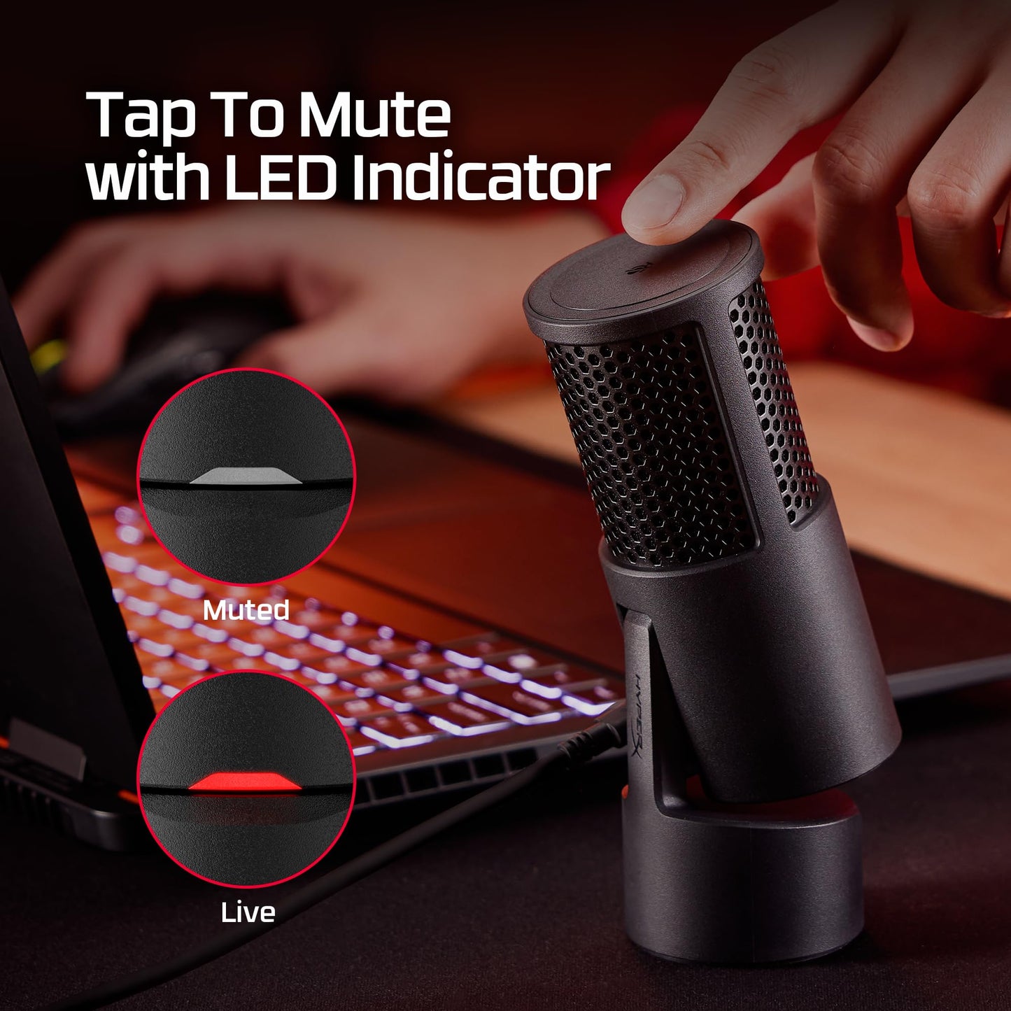 HyperX SoloCast 2 – Gaming USB Condenser Mic for PC, USB-C to USB-A, Built-in Pop Filter, Internal Shock Mount, Plug and Play, 24-bit / 96kHz, Compact Tiltable Stand, Black