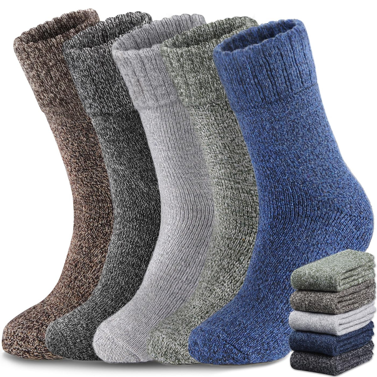 Yeblues 5 Pairs Wool Socks Mens, Thick Warm Winter Socks, Hiking Socks Soft Casual Socks for Men（Plus size fits 14-18) 🍁 All In One Marketplace Canada