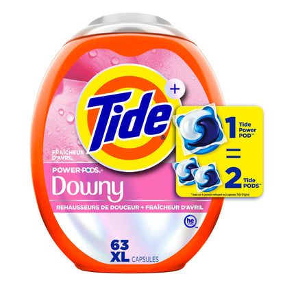 Tide Power PODs + Downy Laundry Detergent Pods, Soft Boosters + April Fresh, 63 Count Tide