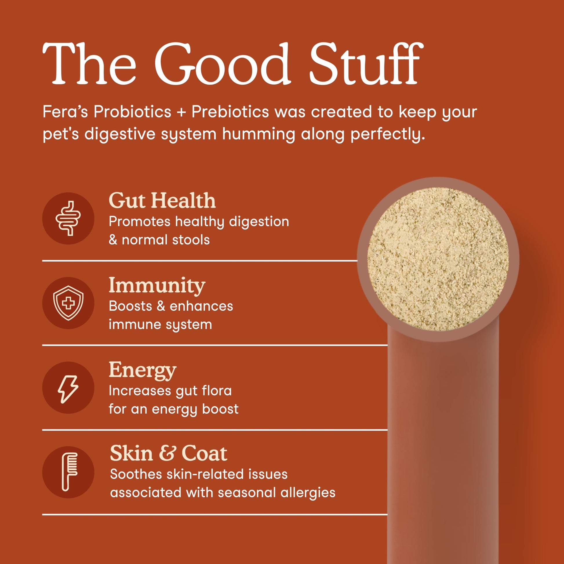 Fera Pets Probiotics for Dogs & Cats with Prebiotics - USDA Organic - Gut Health Powder Supplement with 12 Strains and 5 Billion CFUs - Supports Immunity, Energy and Skin & Coat - 60 Scoops