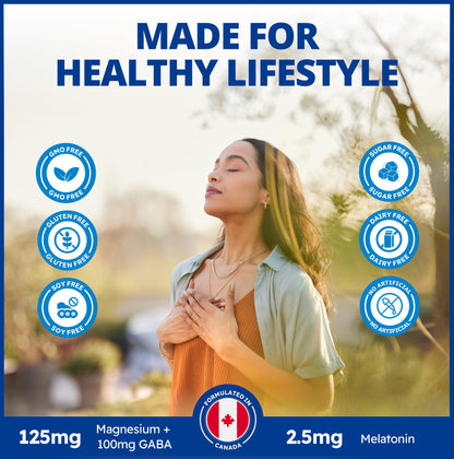 CanPrev Magnesium Bisglycinate Chelated + GABA & Melatonin, 120 Veg Caps, 120-Day Supply, Supports Restful Night, Muscle Function, Promote Relaxation & Balanced Sleep-Wake Cycle, Vegan, No GMO, Gluten - Available at All In One Marketplace Canada