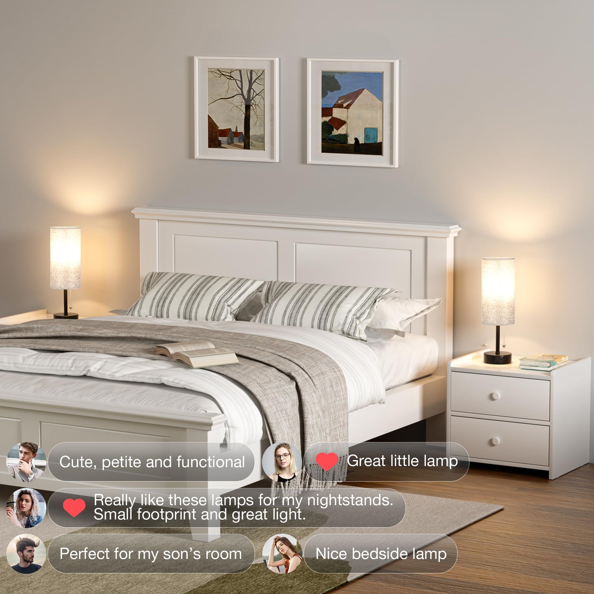 Grey Bedside Lamp for Bedroom Set of 2 - Nightstand Table Lamp with USB A + C Charging Port, 3 Color Temperatures Pull Chain Night Stand Light with Bulb, Side Table Desk Reading Lamp for Living Room - Available at All In One Marketplace Canada