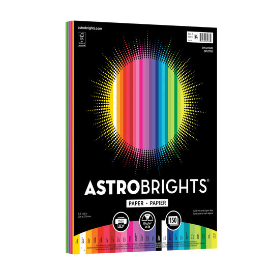 Papier couleur Astrobrights, 8,5 po x 11 po, 24 lb/89 g/m², assortiment 25 couleurs « Spectrum », 150 feuilles (80933-01)