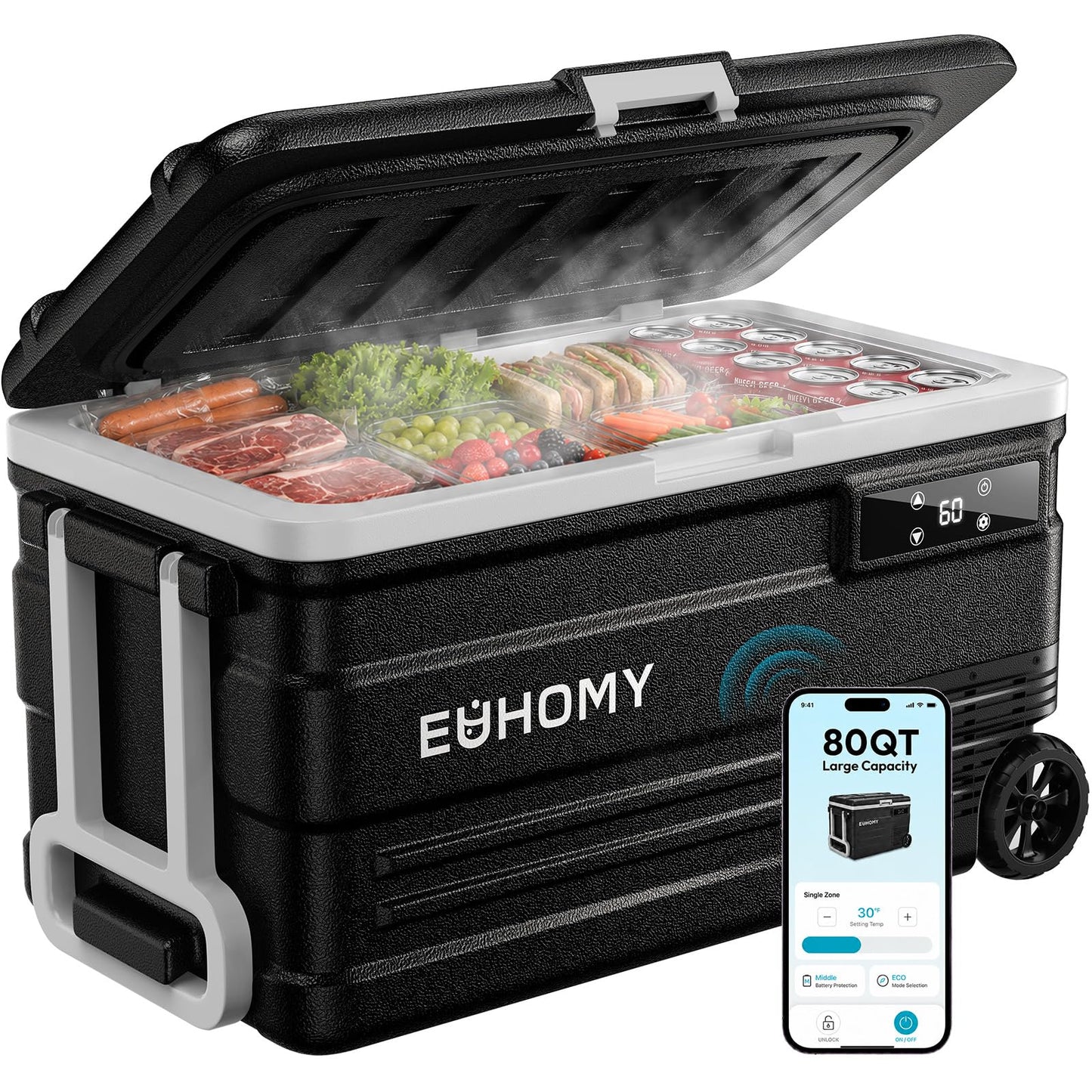 EUHOMY 12 Volt Refrigerator, 80QT(75L) 12V Fridge, Electric Cooler APP Control, Car Fridge 12/24V DC 110-240V AC, Car Refrigerator 0℉~68℉, 12 Volt Cooler for Camping, Trip, Truck, Boating, Outdoor EUHOMY
