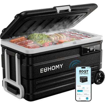 EUHOMY 12 Volt Refrigerator, 80QT(75L) 12V Fridge, Electric Cooler APP Control, Car Fridge 12/24V DC 110-240V AC, Car Refrigerator 0℉~68℉, 12 Volt Cooler for Camping, Trip, Truck, Boating, Outdoor EUHOMY