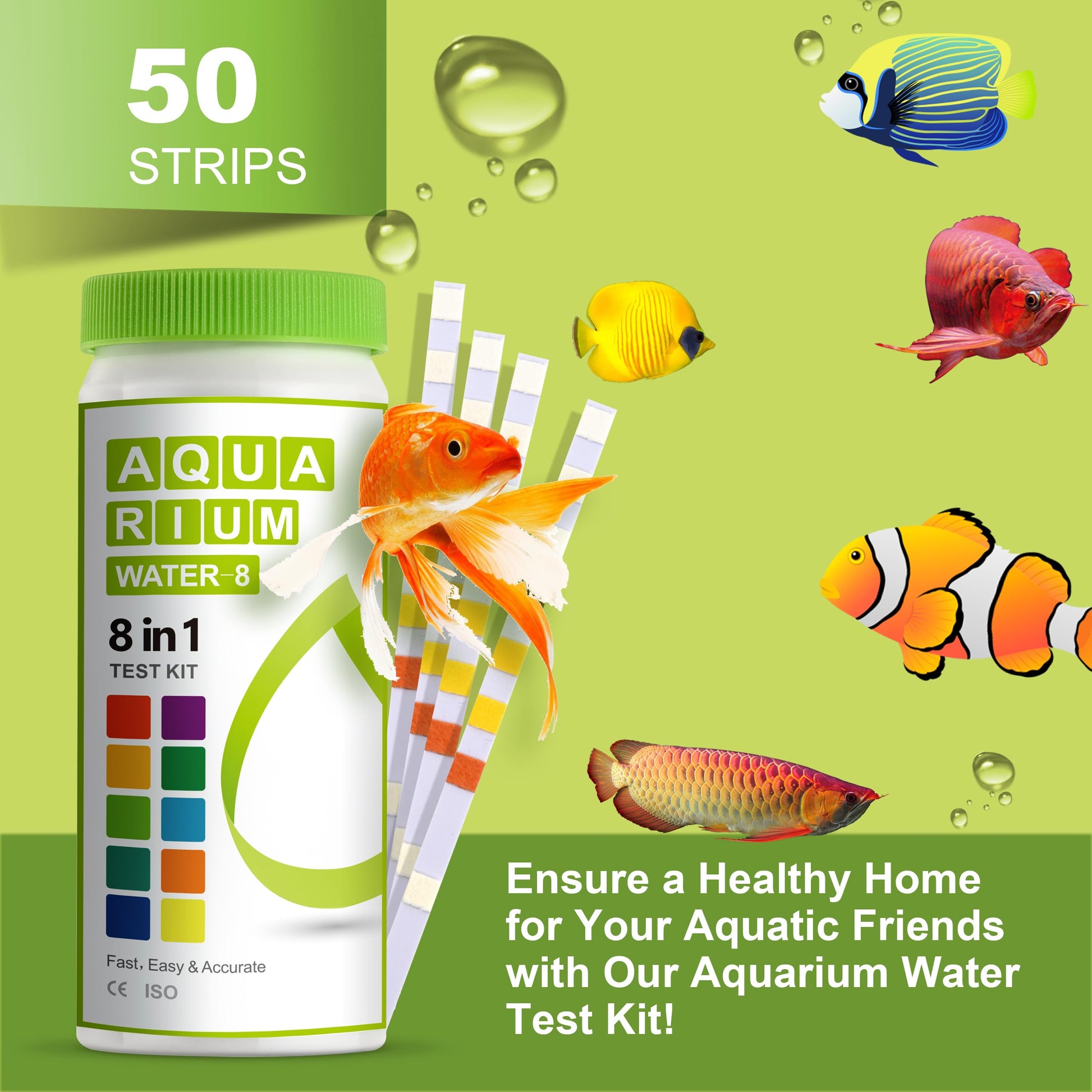 AAwipes Aquarium Ammonia Test Strips 8-in-1 | 50 Strips | Quick & Accurate Water Testing for Freshwater & Saltwater Tanks -Test pH, Carbonate, Alkalinity, Hardness, Chlorine, Nitrite, etc. (K02-50)