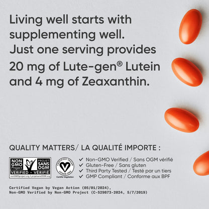 Sports Research® Vegan Lutein + Zeaxanthin (20mg) with Organic Coconut Oil for Better Absorption - Supports Vision & Eye Health - Vegan Certified & Non-GMO Verified (120 Softgels) - Available at All In One Marketplace Canada