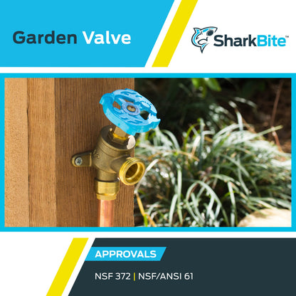 SharkBite 1/2 Inch x 3/4 Inch MHT Garden Valve, Multi Turn, Push to Connect Brass Plumbing Fitting, PEX Pipe, Copper, CPVC, PE-RT, HDPE, 24622LF SharkBite