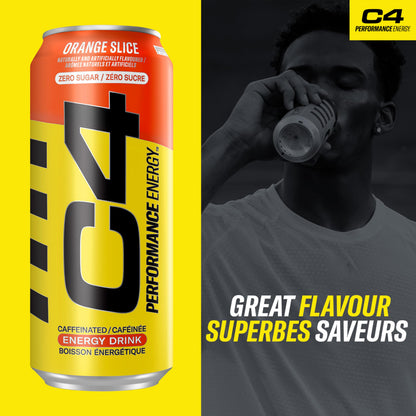 Cellucor C4 Performance Energy Drink, Orange Slice, Carbonated Sugar Free Drink with no Artificial Colours or Dyes, 473mL, 12 count