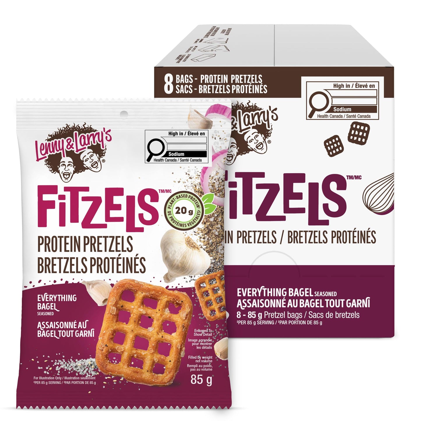 Lenny & Larry's Everything Bagel FITZELS – Savory Pretzel Snacks Incredibly Tasty, High Protein Salty, Vegan, 20g of Plant Based Protein (eight) Bags, 3 oz Each Lenny & Larry's