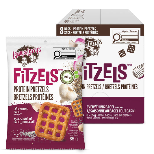 Lenny & Larry's Everything Bagel FITZELS – Savory Pretzel Snacks Incredibly Tasty, High Protein Salty, Vegan, 20g of Plant Based Protein (eight) Bags, 3 oz Each Lenny & Larry's