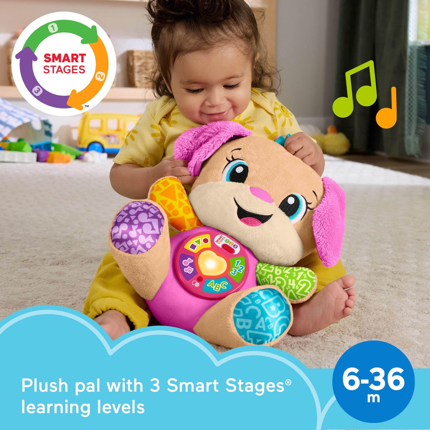 Fisher-Price Baby Learning Toy Laugh & Learn Smart Stages Sis Pink Musical Plush with Smart Stages for Infants Ages 6+ Months, Multilanguage Version - Available at All In One Marketplace Canada