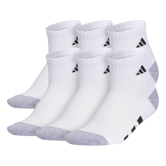 adidas Unisex-Kids Athletic Cushioned 6-Pack Quarter Socks, White/Grey/Black, Medium