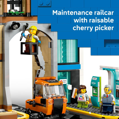 LEGO City Central Train Station Building Toy - Multi-Level Pretend Play Set for Boys & Girls, Ages 7+ - Building Blocks for Kids - Gift Idea for Birthdays - 60469 LEGO