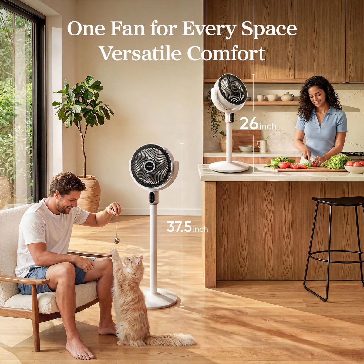 Levoit Standing Fan for Bedroom, 18dB Whisper Quiet Pedestal Fan for Sleep, 1024 CFM Ultra-High Airflow, 90° Oscillating Floor Fan, Remote, DC Motor, 5 Speeds, 12H Timer, For Home, Room, Office, White