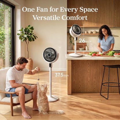 Levoit Standing Fan for Bedroom, 18dB Whisper Quiet Pedestal Fan for Sleep, 1024 CFM Ultra-High Airflow, 90° Oscillating Floor Fan, Remote, DC Motor, 5 Speeds, 12H Timer, For Home, Room, Office, White