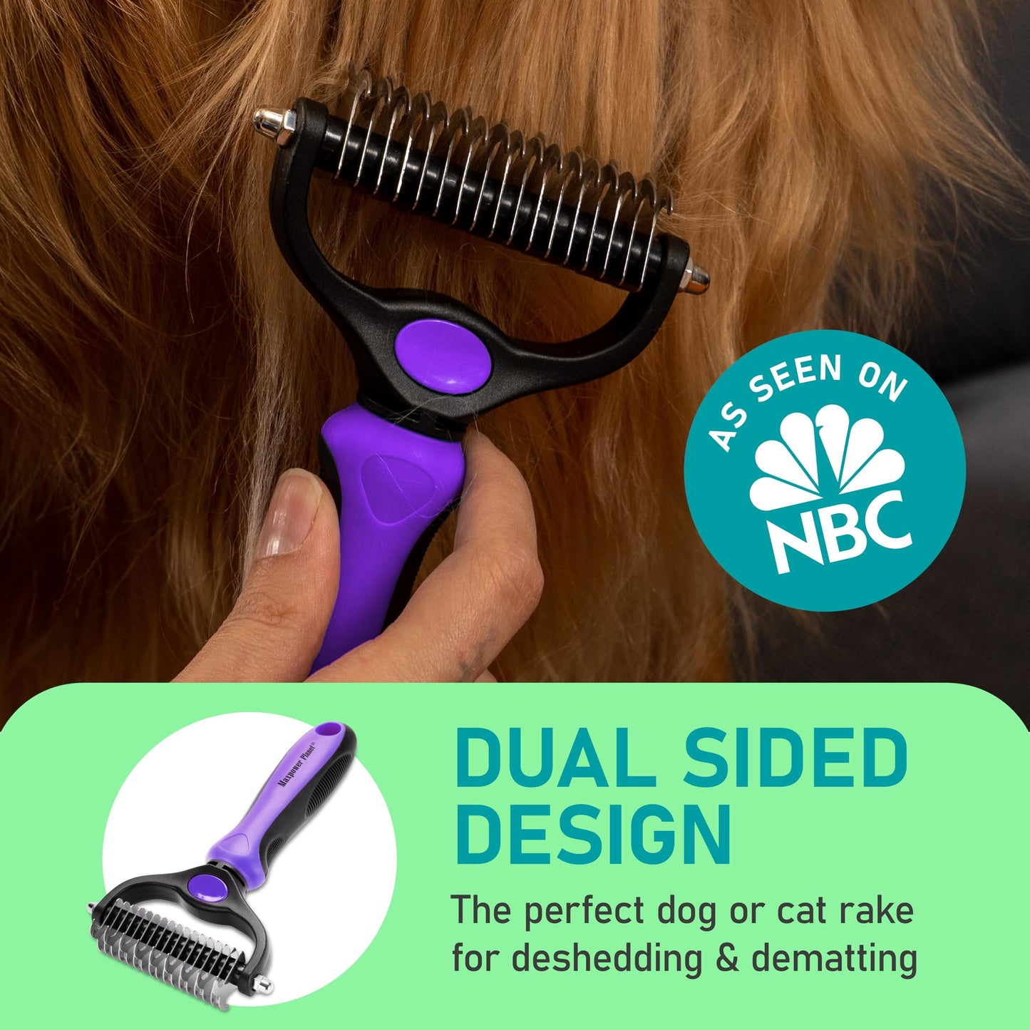 Maxpower Planet Pet Grooming Brush - Double Sided Shedding, Dematting - Undercoat Rake for Dogs - Dog Grooming Brush - Deshedding Brush for Dogs - Dog Brush, Cat Brush, Reduce Shedding by 95%, Purple