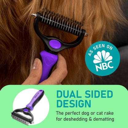 Maxpower Planet Pet Grooming Brush - Double Sided Shedding, Dematting - Undercoat Rake for Dogs - Dog Grooming Brush - Deshedding Brush for Dogs - Dog Brush, Cat Brush, Reduce Shedding by 95%, Purple