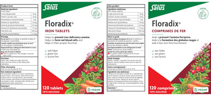 Salus Floradix Iron and Vitamins Tablets | Herbal Iron Supplement for Women, Men, and Children | Vegetarian, Gluten-Free, Yeast-Free & Non-GMO (120 Tablets)