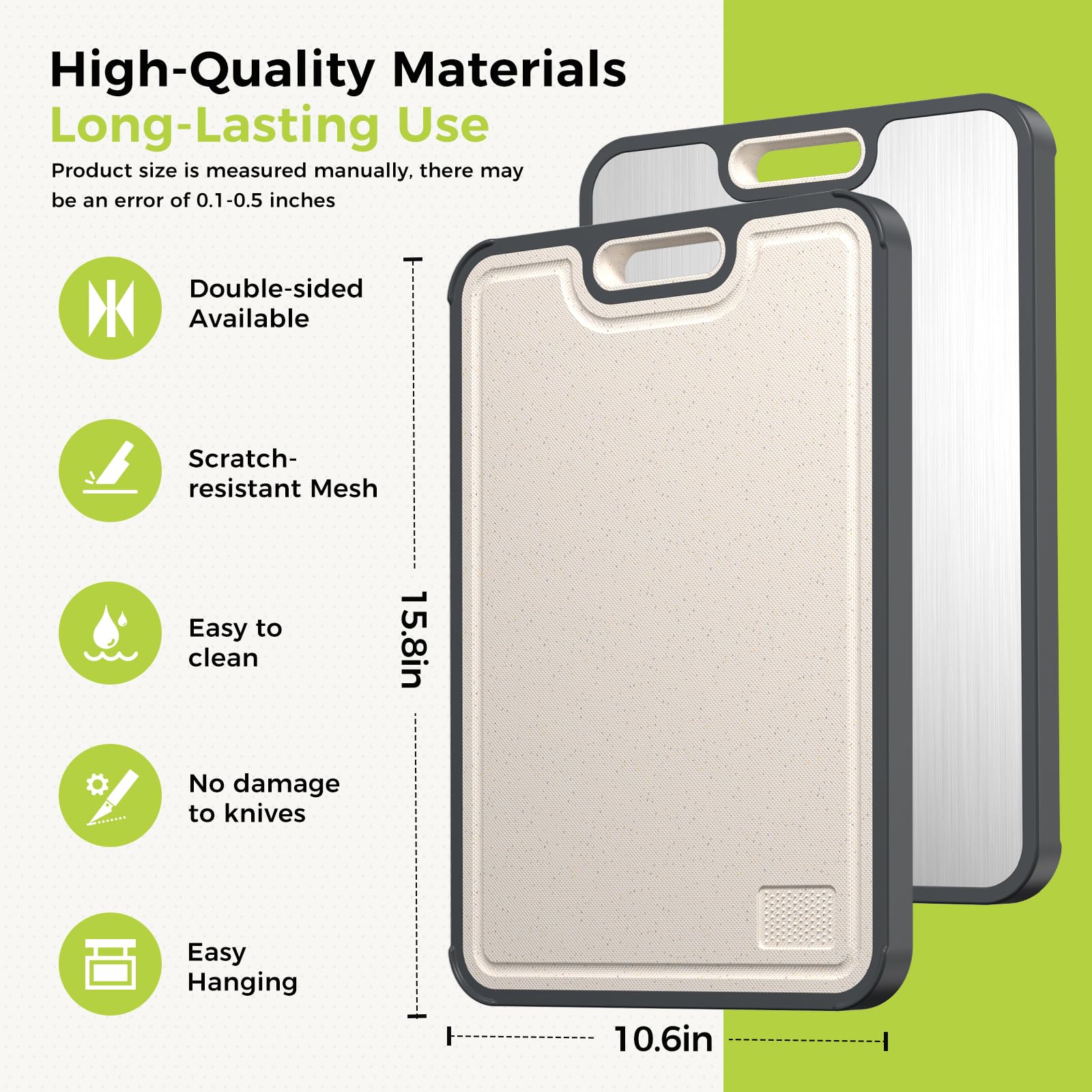 Titanium Cutting Board for Kitchen, Cutting Board Double Sided Food Grade, Pure Titanium/PP, Easy to Clean Large Size 16”×10” - Available at All In One Marketplace Canada