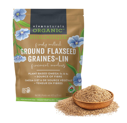 Viva Naturals Canadian-Made Organic Ground Flaxseed - Premium Flax Seeds for Baking, Smoothies - Certified Organic, Non-GMO, Keto & Vegan Friendly Graine De Lin 425 g (15 oz) - Available at All In One Marketplace Canada