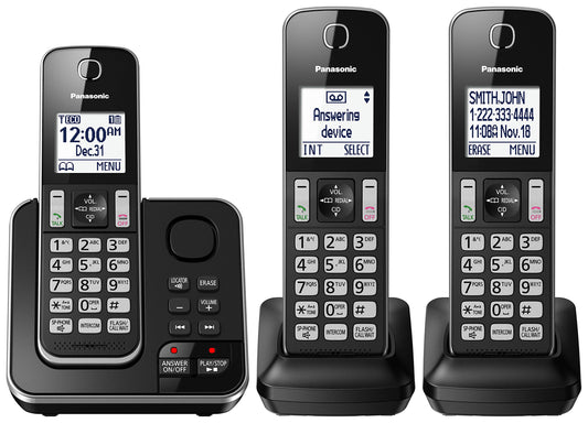 Panasonic DECT 6.0 Expandable Cordless Phone with Answering Machine and Call Block - 3 Cordless Handsets - KX-TGD393CB (Black) 🍁 All In One Marketplace Canada