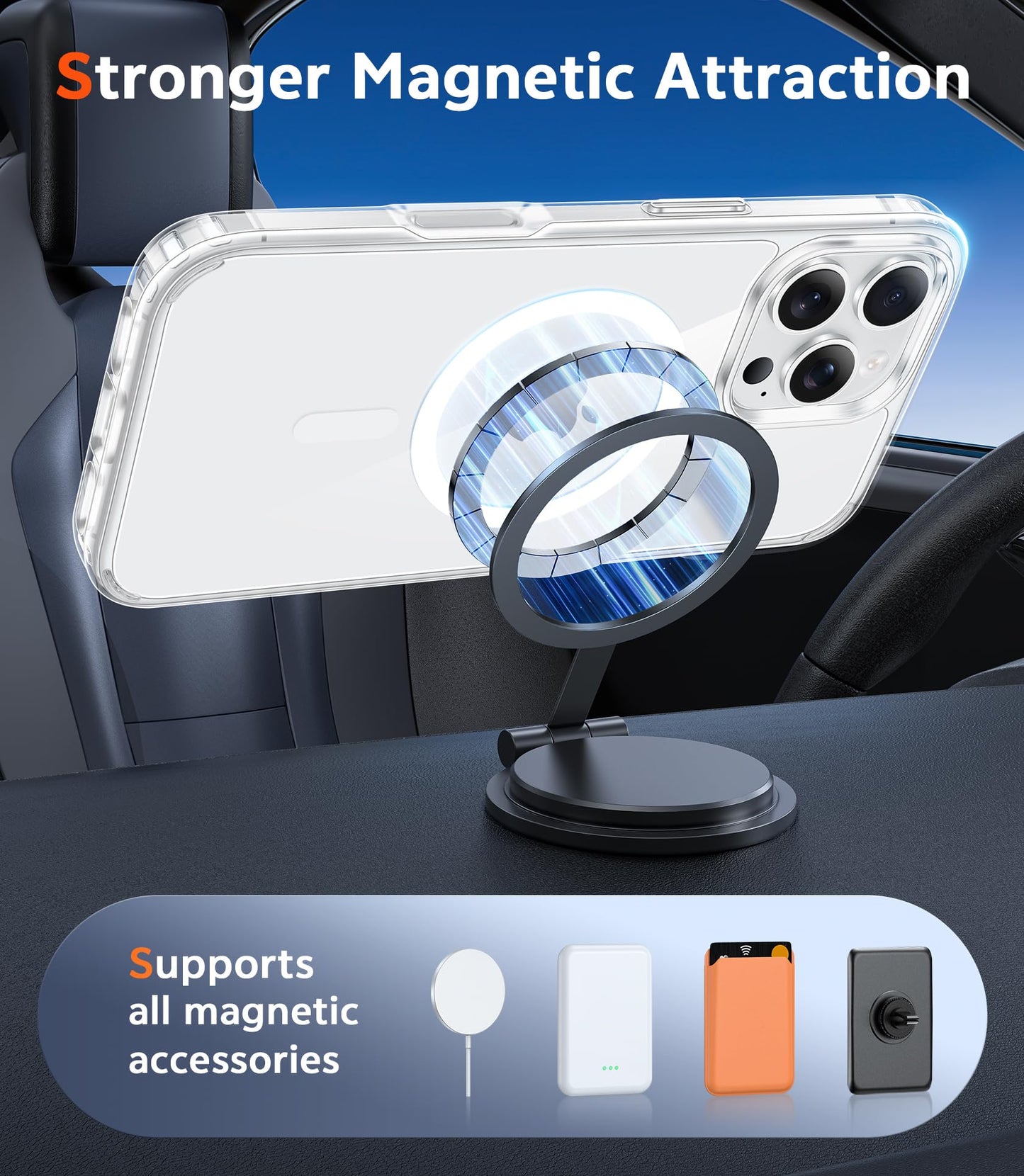 FNTCASE for iPhone 16 Pro Case: Clear Magnetic Phone Cases with Screen Protector Slim Anti Yellowing Rugged Shockproof Protective Transparent Cell Phone Cover (A-Clear Magnetic)
