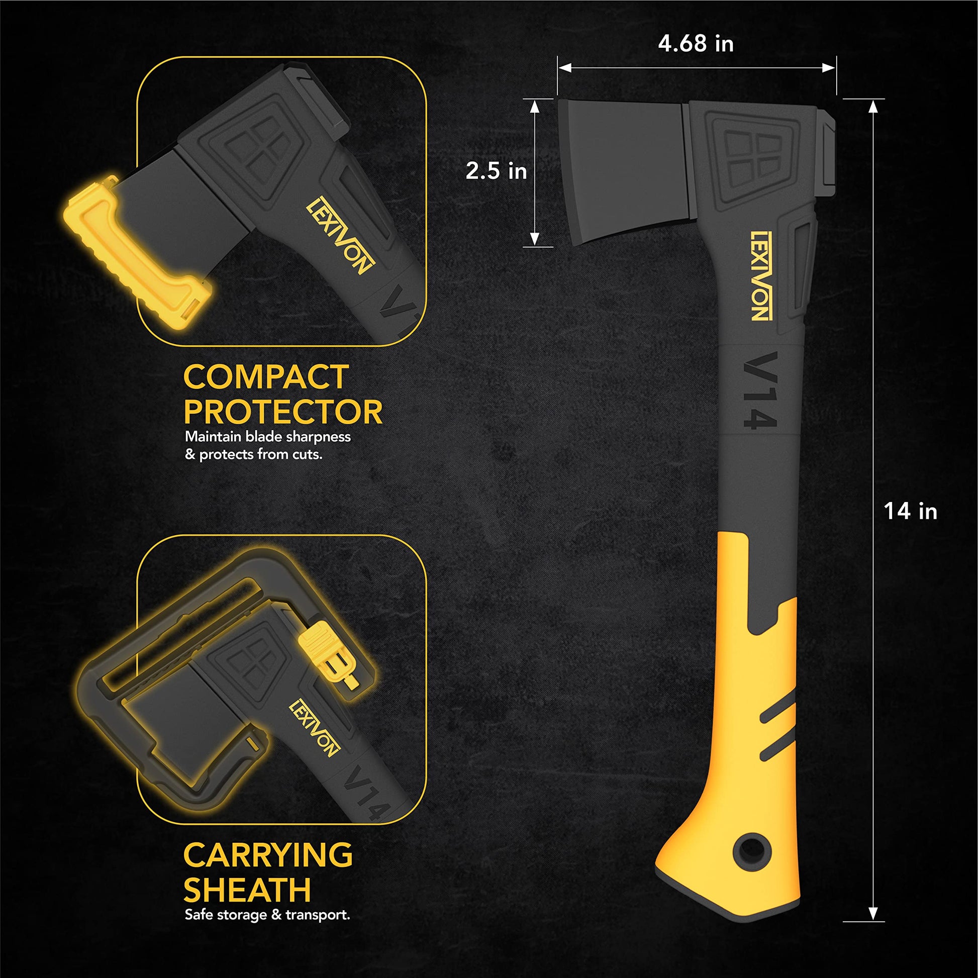 LEXIVON V14 Camping Hatchet, 14-Inch Axe | Ergonomic TPR Grip, Lightweight Fiber-Glass Composite Handle | Protective Carrying Sheath Included (LX-V14) LEXIVON