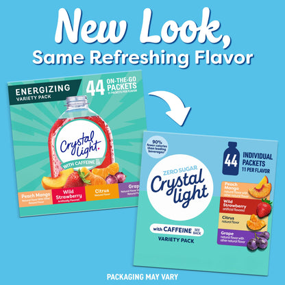 Crystal Light Energy Drink Mix Variety Pack - 44 Individual Packets (Citrus, Grape, Peach Mango, Wild Strawberry)