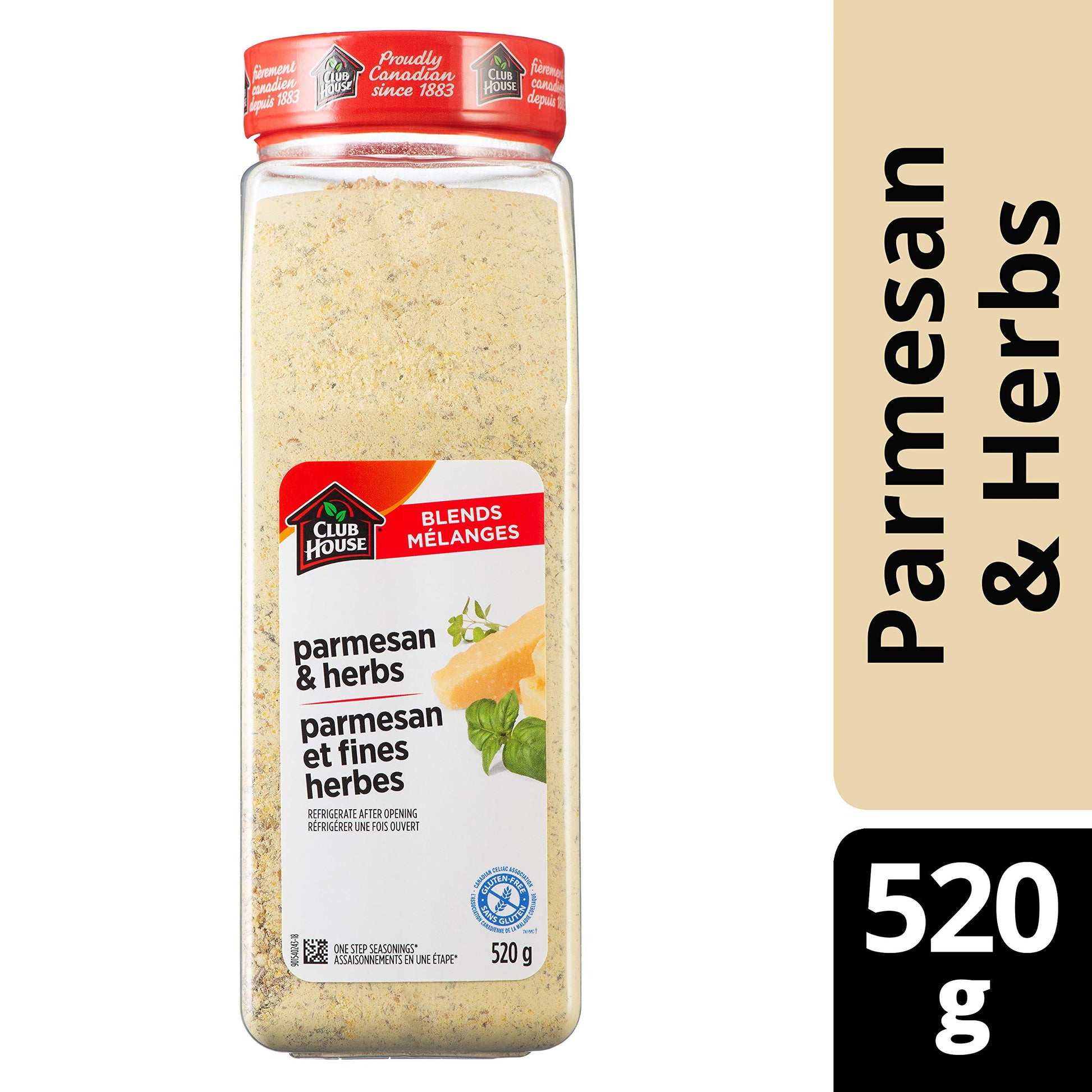 Club House Parmesan & Herbs One Step Seasoning, Gluten-Free, Blend Of Parmesan And Romano Cheeses Enhanced By Italian Herbs Such As Bay, Basil And Oregano, Perfect Over Pasta, 520G - Available at All In One Marketplace Canada
