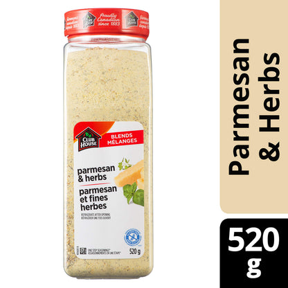 Club House Parmesan & Herbs One Step Seasoning, Gluten-Free, Blend Of Parmesan And Romano Cheeses Enhanced By Italian Herbs Such As Bay, Basil And Oregano, Perfect Over Pasta, 520G - Available at All In One Marketplace Canada