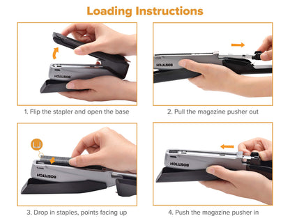 Bostitch Office Executive 3 in 1 Stapler, Includes 210 Staples and Integrated Staple Remover, One Finger Stapling, No Effort, 20 Sheet Capacity, Spring Powered Stapler, Black/Gray (INP20) Bostitch