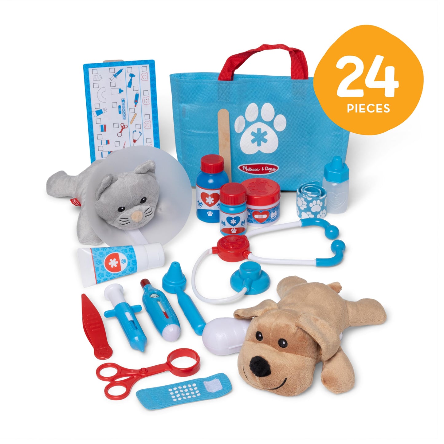 Melissa & Doug Examine and Treat Pet Vet Play Set, 24-Piece Animal Doctor Playset with Dog & Cat Plushies, Pet Doctor Kit & Accessories, Preschool Toys for Girls & Boys Ages 3+ Melissa & Doug