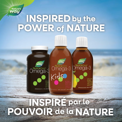 Nature's Way NutraSea Kids Omega 3 + Vitamin D Fish Oil Liquid Supplement for Kids Ages 1 to 14 – Bubblegum Flavour – Brain, Eye & Bone Support – EPA & DHA + GLA + D3, 200 mL - Available at All In One Marketplace Canada