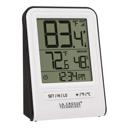 La Crosse Technology Wireless Indoor/Outdoor Temperature Monitor with Hi/Low Records, Humidity, 12/24 Hour Time - 330 Foot Transmission Range