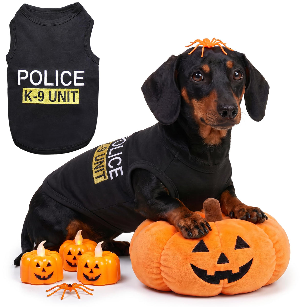Costume de chien policier K9 pour animal de compagnie – T-shirt d'Halloween K9 pour chien – Costume de policier pour animal – Costumes de chien pour Halloween – Vêtements et accessoires pour chien – Tenue avec manches pour animal – XL